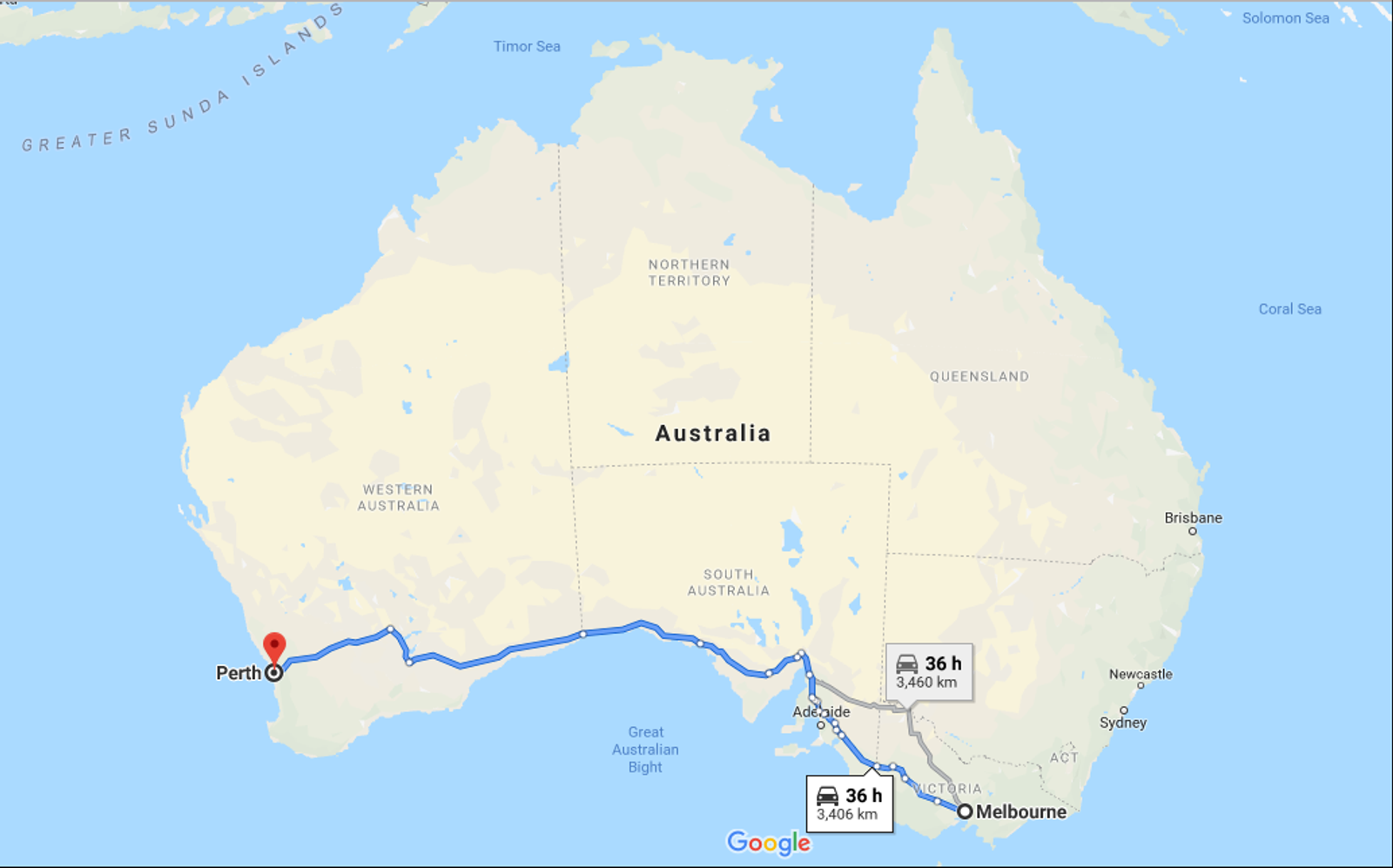 Melbourne to Perth Drive Overview