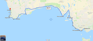 Melbourne to Perth Coastal route