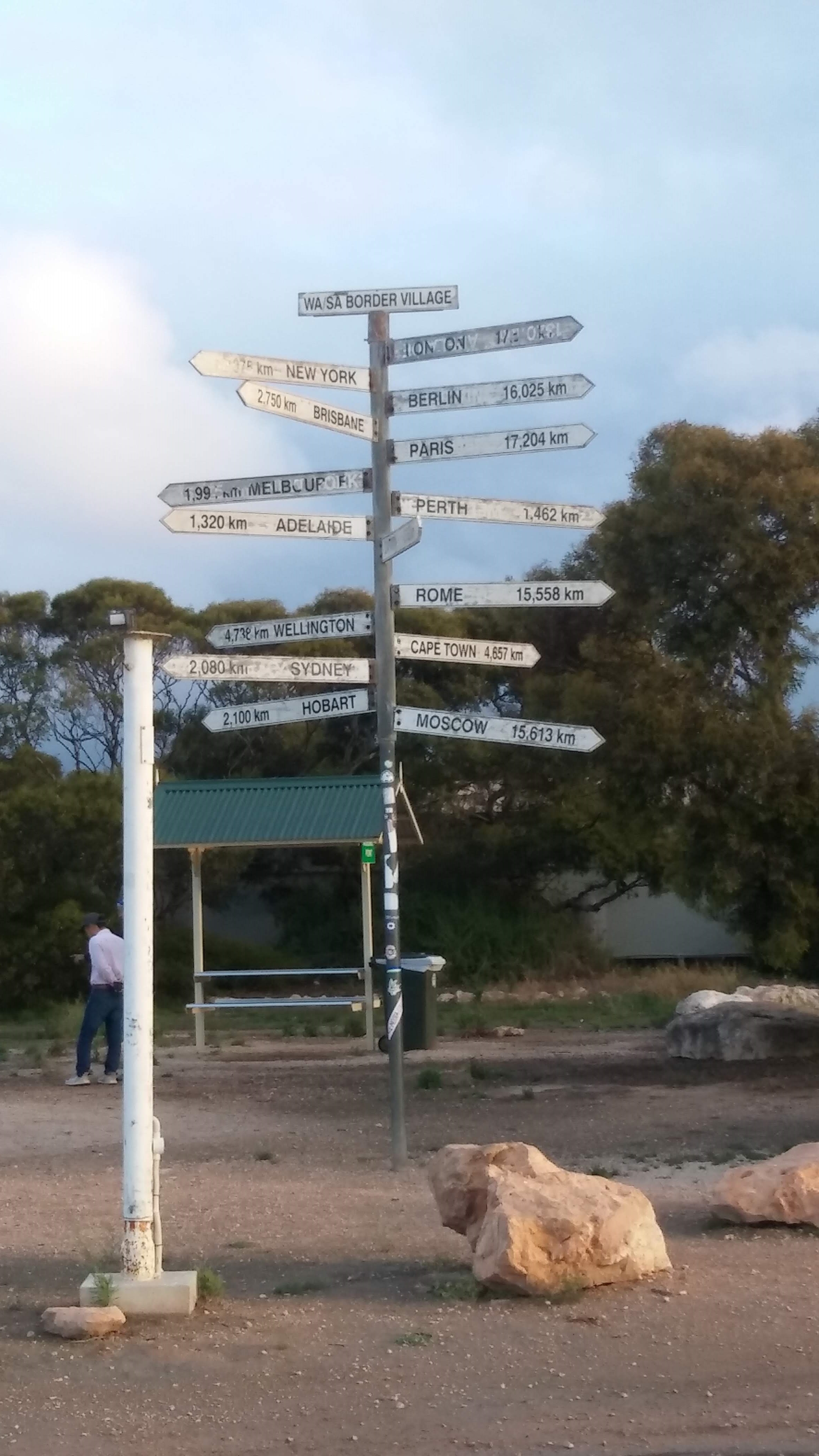 Signpost at Border Village Roadhouse (border of SA & WA)
