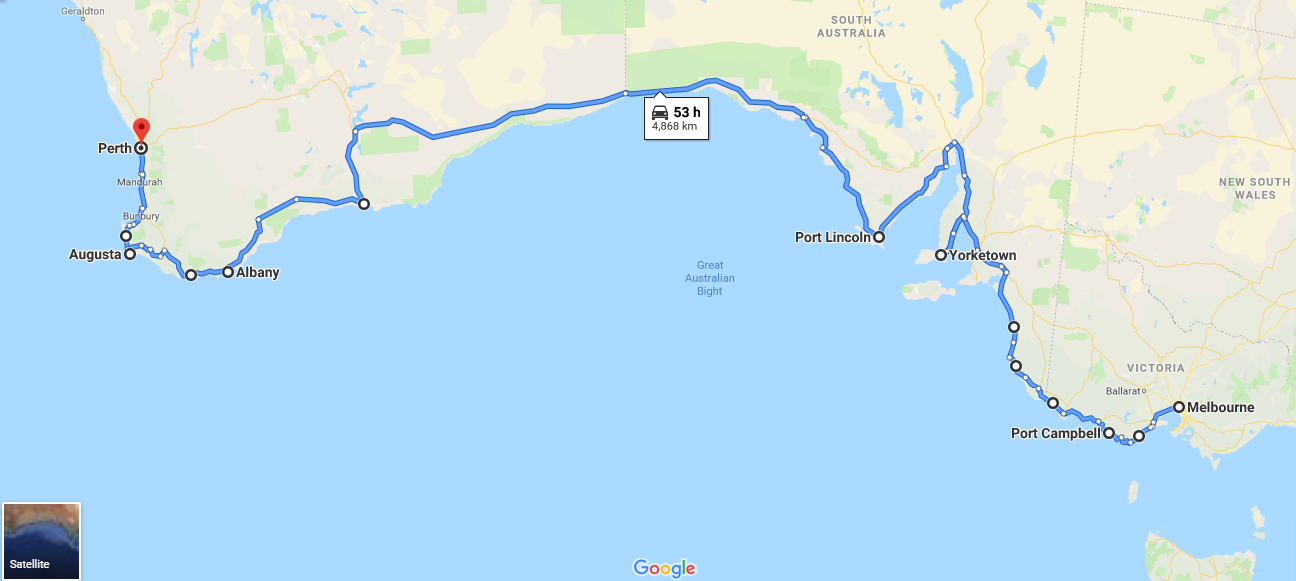 Melbourne to Perth - Coastal route